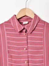 カナダ製 ストライプ パフスリーブ 長袖ブラウス