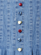 フラワーモチーフ デニム 長袖ワンピース