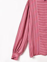 カナダ製 ストライプ パフスリーブ 長袖ブラウス