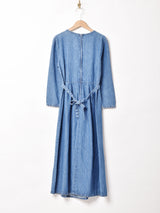 フラワーモチーフ デニム 長袖ワンピース