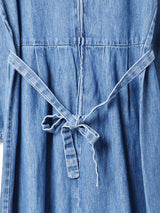 フラワーモチーフ デニム 長袖ワンピース