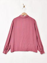 カナダ製 ストライプ パフスリーブ 長袖ブラウス