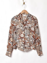 花柄 長袖 シアーブラウス