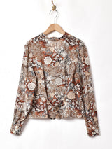 花柄 長袖 シアーブラウス