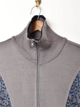 ニット切り替え ジップアップ カーディガン