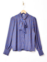 フランス製 ペイズリー柄 長袖 ボウタイブラウス