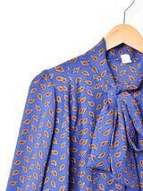 フランス製 ペイズリー柄 長袖 ボウタイブラウス