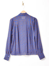 フランス製 ペイズリー柄 長袖 ボウタイブラウス