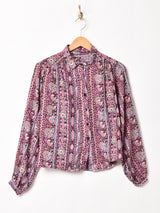 総柄 長袖ブラウス