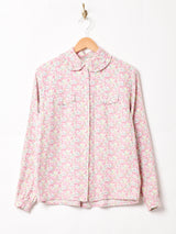 花柄 フリルカラー 長袖シャツ