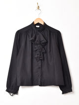 アメリカ製 レース スタンドカラー ラッフル長袖ブラウス