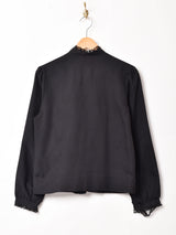 アメリカ製 レース スタンドカラー ラッフル長袖ブラウス