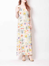 総柄 ロング丈スリーブレスワンピース イエロー・グリーン系