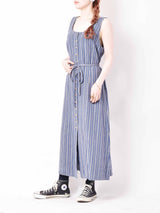 The Limited ストライプ リネン混フロントボタンワンピース