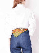 スタンドカラー レースデザイン ホワイトブラウス