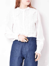 レースラッフル ホワイトブラウス