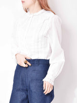 レースラッフル ホワイトブラウス