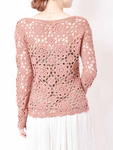 フラワーパターンクロシェトップス セーター ピンク