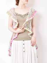 マルチカラー カギ編みニットベスト