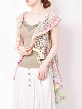 マルチカラー カギ編みニットベスト