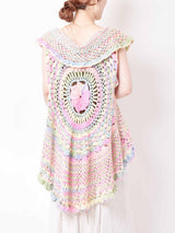 マルチカラー カギ編みニットベスト