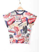 ヘンリーネック 総柄Tシャツ ベージュ