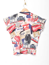 ヘンリーネック 総柄Tシャツ ベージュ