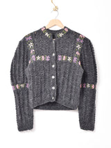 スタンドカラー 花刺繍 チロルカーディガン