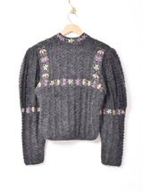 スタンドカラー 花刺繍 チロルカーディガン