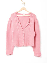 チロルカーディガン ケーブルデザイン ピンク