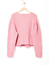 チロルカーディガン ケーブルデザイン ピンク