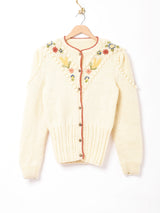 花刺繍 チロルカーディガン アイボリー
