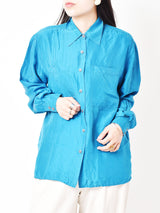 長袖シルクシャツ ブルー