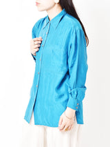 長袖シルクシャツ ブルー