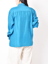 長袖シルクシャツ ブルー