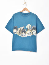 両面 アニマルプリントTシャツ ターコイズブルー