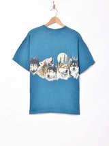 両面 アニマルプリントTシャツ ターコイズブルー