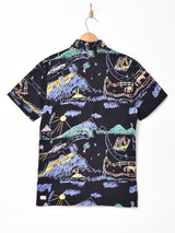 イラスト風総柄 半袖シャツ