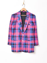 チェック柄テーラードジャケット ピンクxブルー