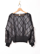 パッチワーク風デザイン レザートップス ブラック