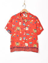 総柄 ビーズつき 半袖シャツ