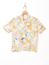 フラワーパターン総柄 シルクブラウス