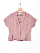 小花柄 半袖シルクシャツ ワインレッド