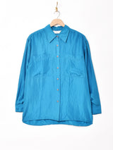 長袖シルクシャツ ブルー