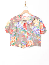 花柄 半袖ブラウス ブラウン系