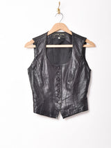 コルセット風デザイン レザーベスト ブラック