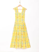 チェックパターンスリーブレスワンピース イエロー