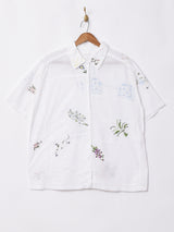 花刺繍 半袖コットンブラウス