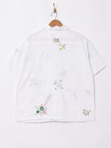 花刺繍 半袖コットンブラウス