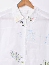 花刺繍 半袖コットンブラウス